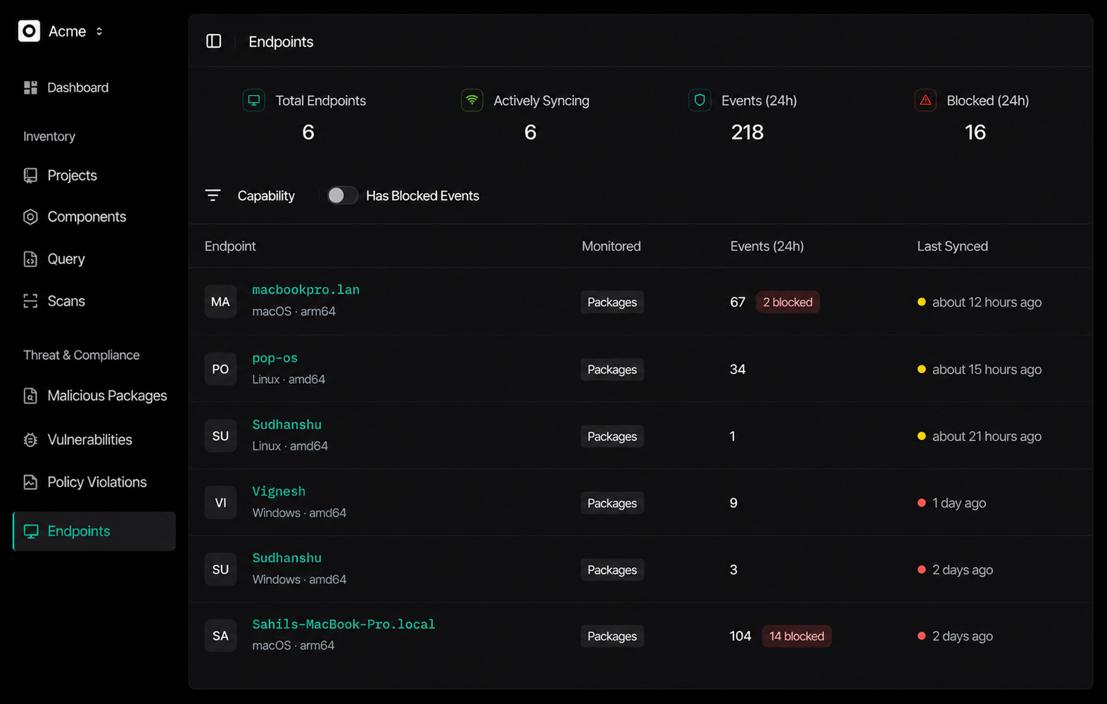SafeDep Endpoints 仪表板显示车队可见性